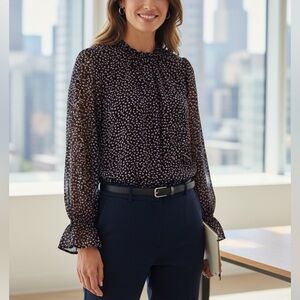 Who What Wear Pink & White Polka Dot Blouse Top